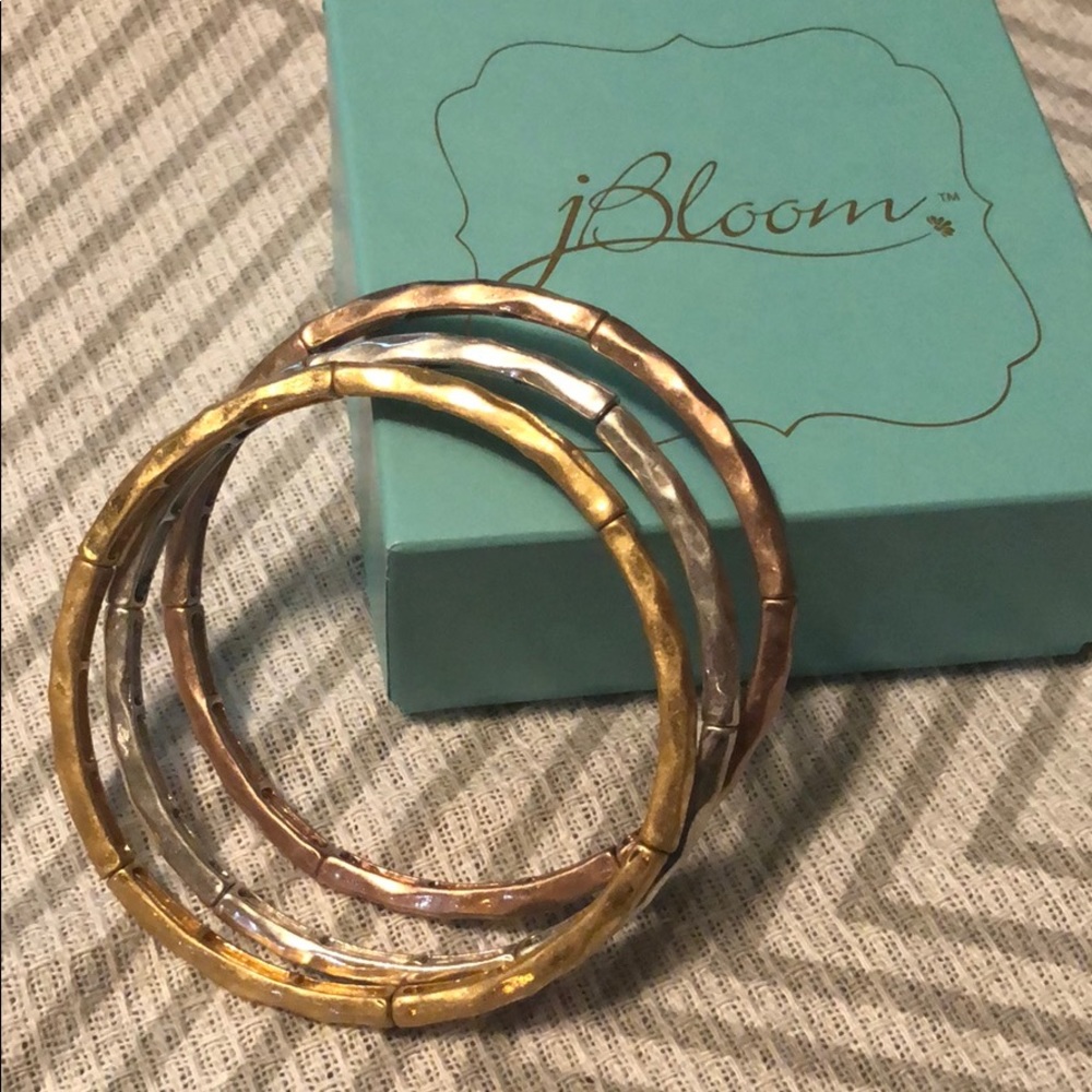 Rustic gold, silver, & rose gold stretch bracelets